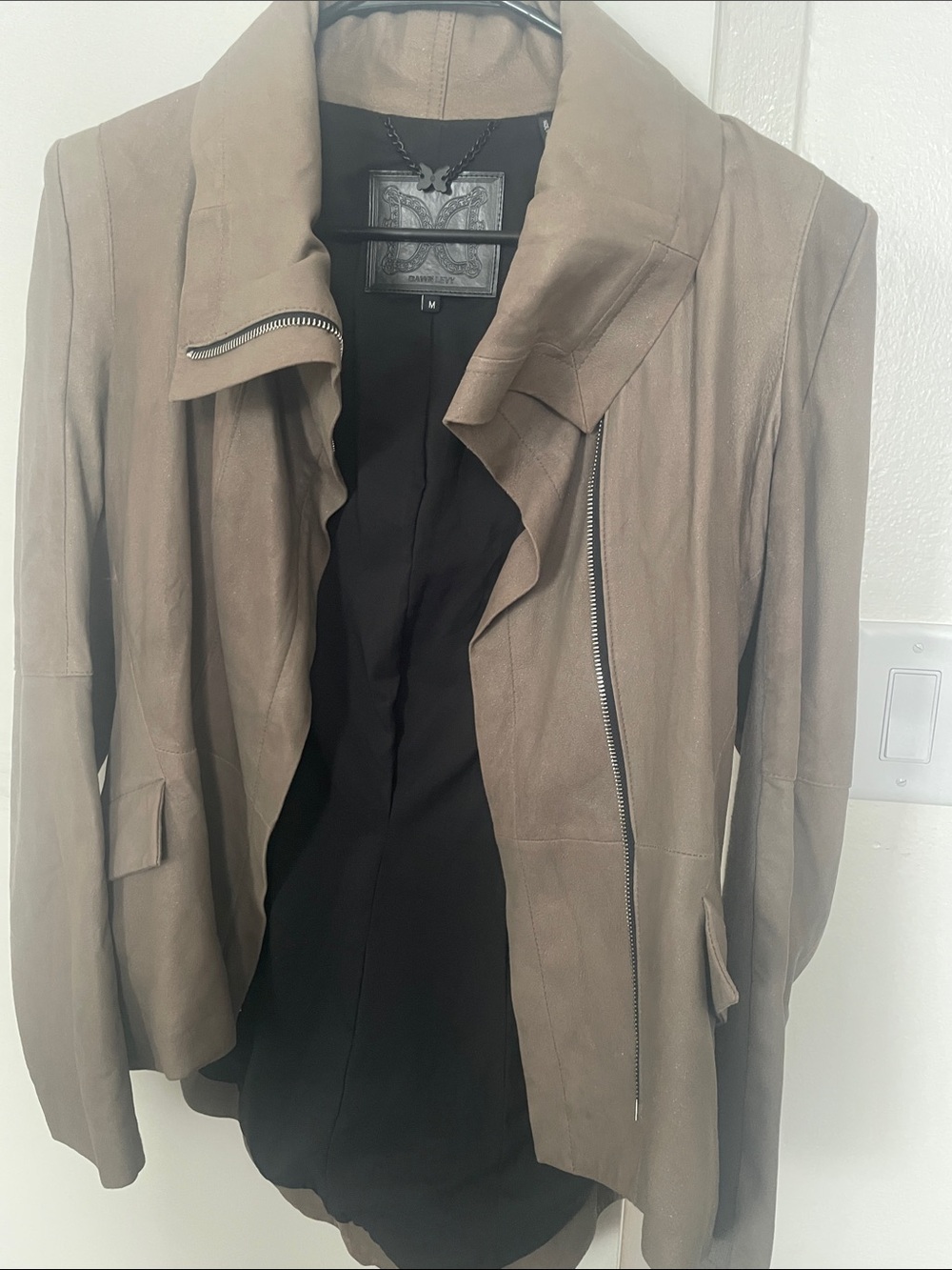 Dawn Levy Taupe Suede Asymmetric Zip Jacket
